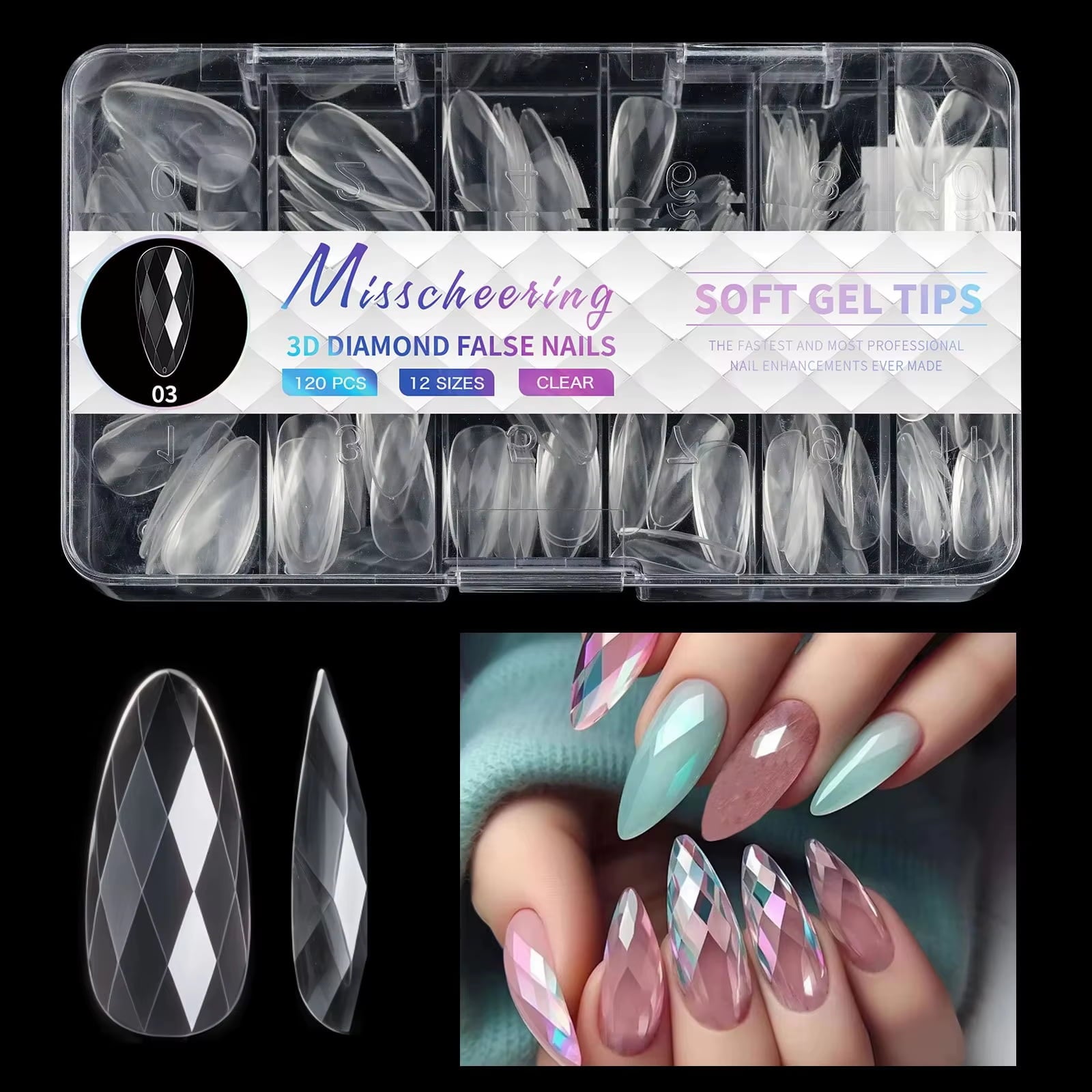Soft gel tips kynsitipit timantti