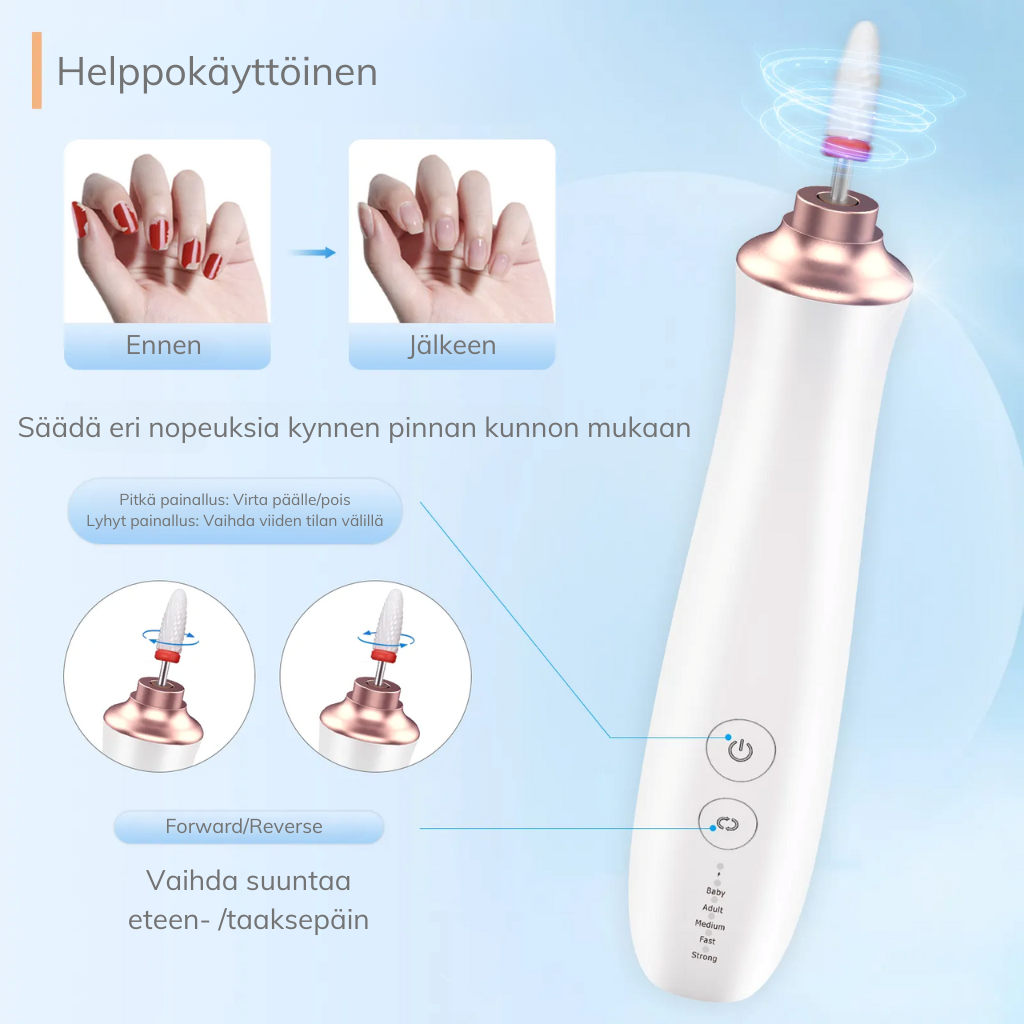 Helppokäyttöinen kynsipora aloittelijalle geelikynnet kotona nailed.fi