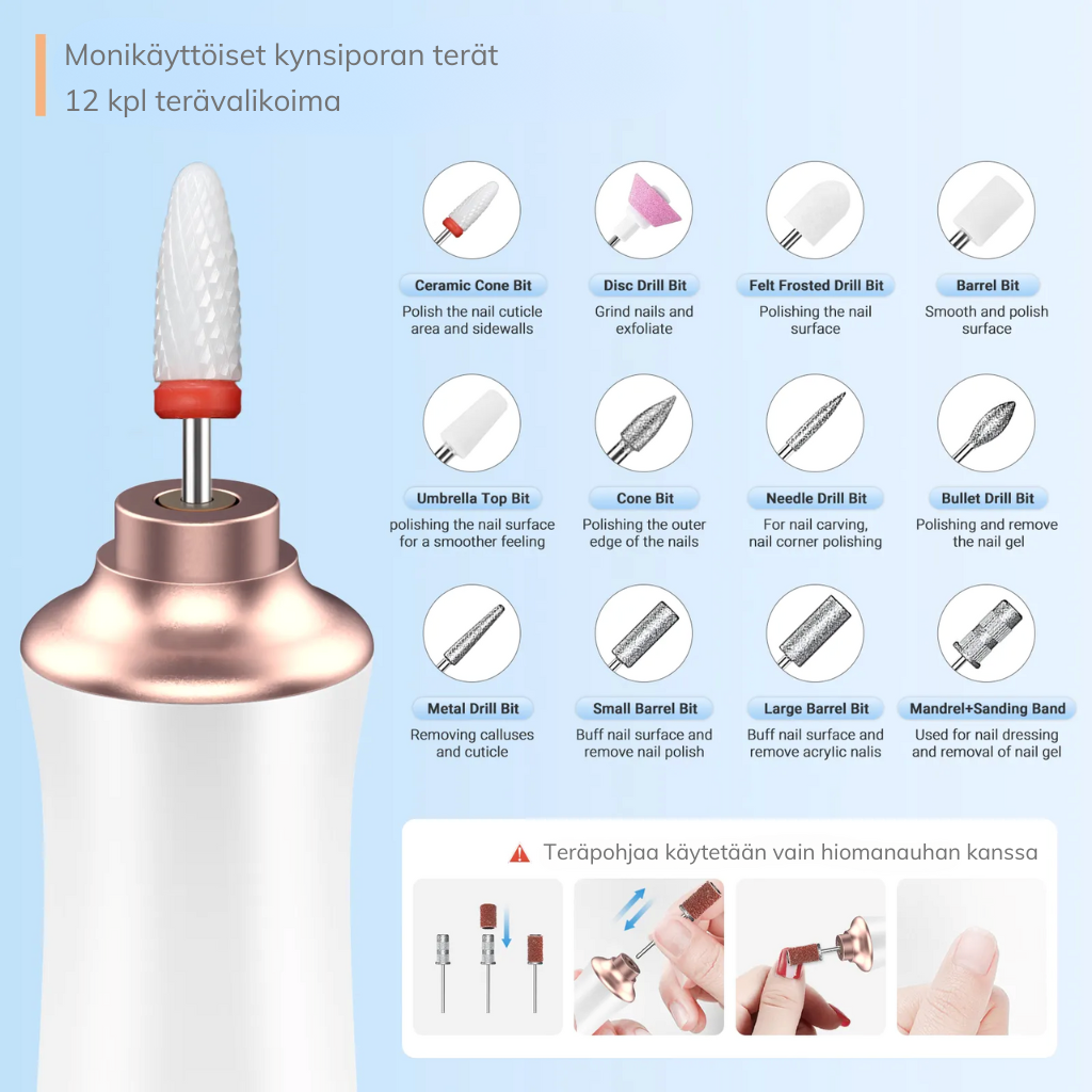 Helppokäyttöinen kynsipora aloittelijalle geelikynnet kotona nailed.fi